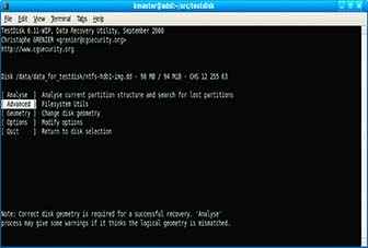 ‘Undelete’ option in TestDisk is available under the Advanced menu